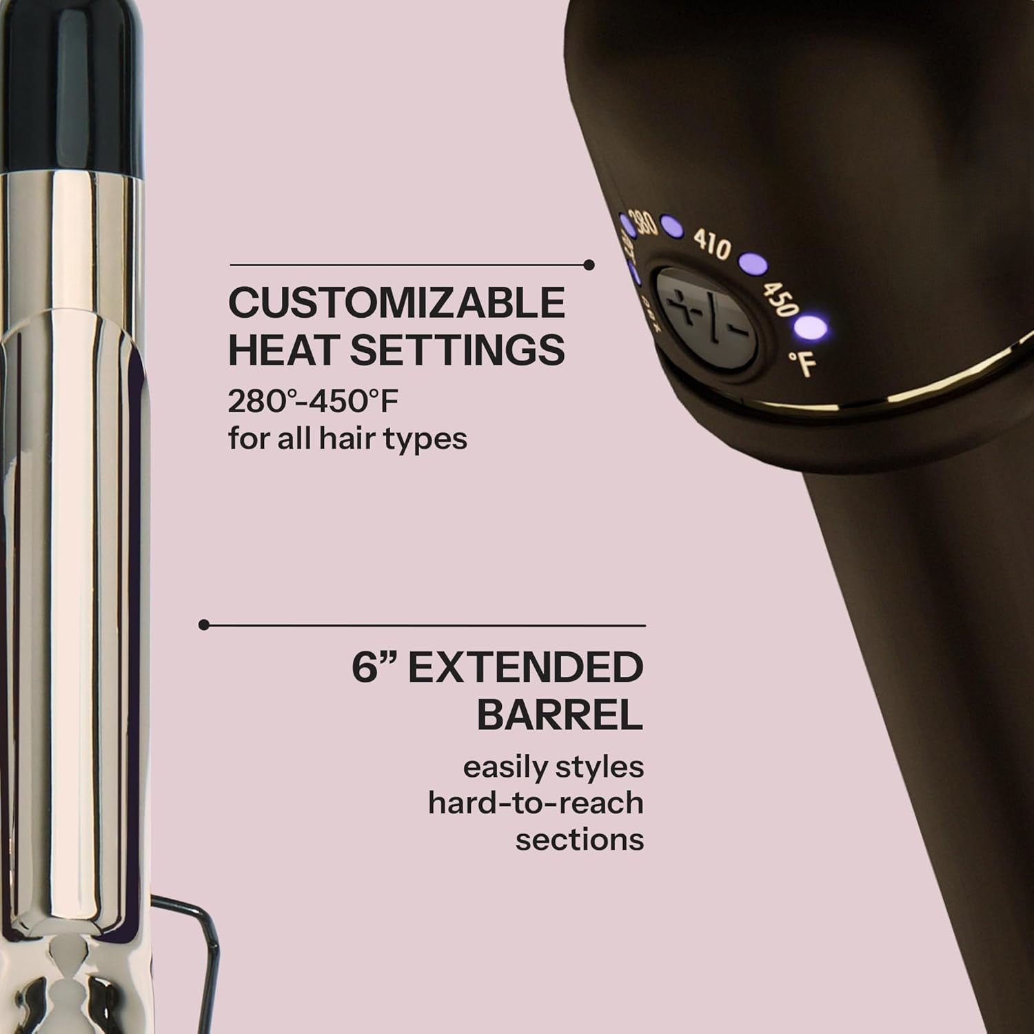 Professional Extended Barrel Curling Wand for Bouncy Curls, Faster Styling, Less Damage & Long-Lasting Results