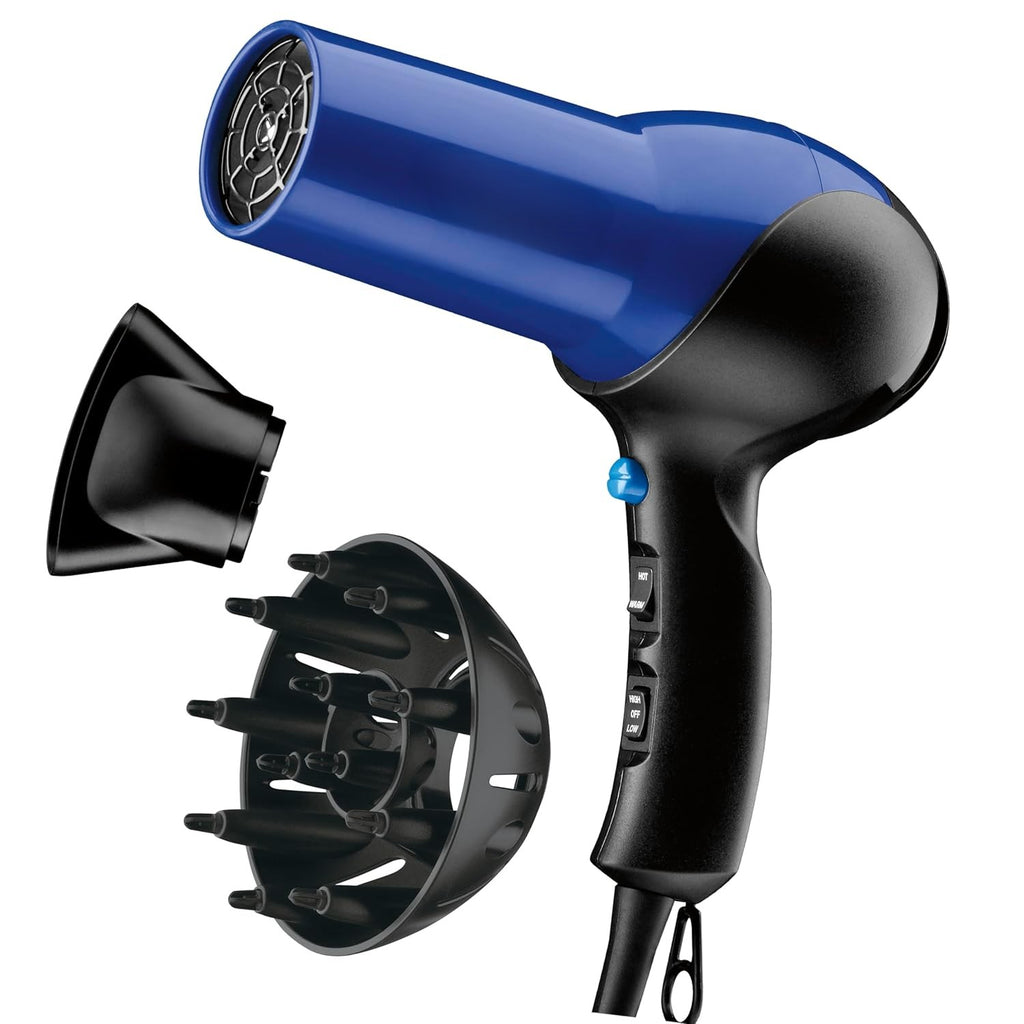 Hair Dryer, 1875W Turbo Blow Dryer with Tourmaline Coating and Ionic Conditioning, Includes Diffuser and Concentrator Attachments, 2 Heat & 2 Speed Settings