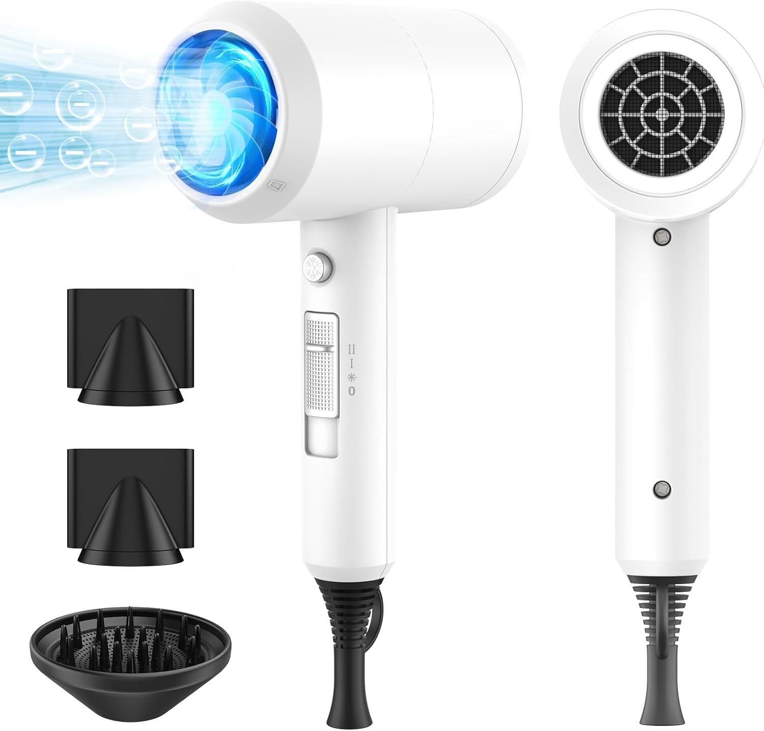 Professional Ionic Hair Dryer, Powerful 1800W Fast Drying Low Noise Blow Dryer with 2 Concentrator Nozzle 1 Diffuser Attachments for Home Salon Travel