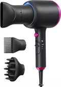 Hair Dryer with Diffuser, 1875W Ionic Blow Dryer for Women - 3 Attachments, Small Curling Wand for Short & Long Hair