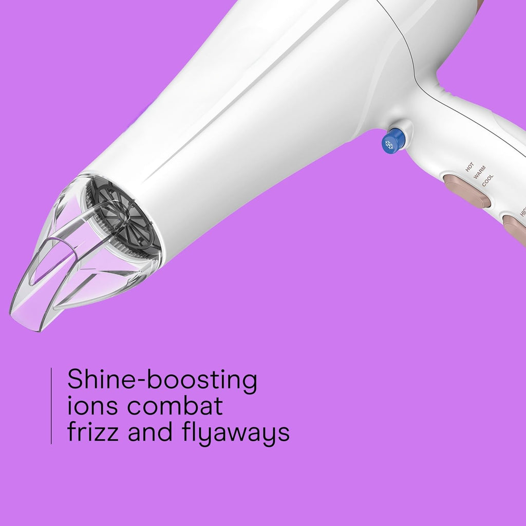 Double Ceramic Travel Dryer with Concentrator & Folding Handle, 1875W Travel Blow Dryer with Smart Voltage Technology, Ionic Conditioning Fights Frizz, 3 Heat & 2 Speed Settings