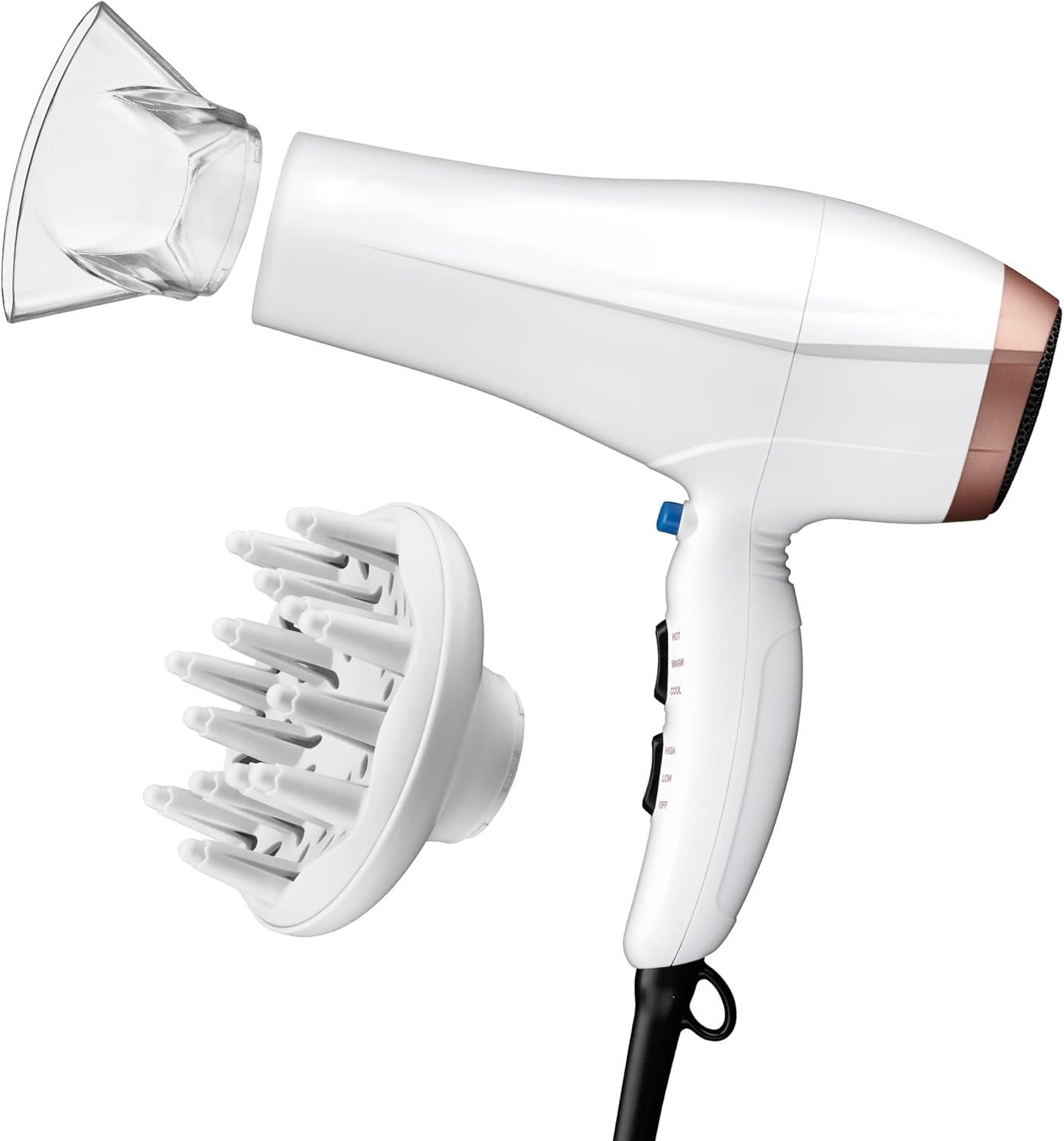 Double Ceramic Travel Dryer with Concentrator & Folding Handle, 1875W Travel Blow Dryer with Smart Voltage Technology, Ionic Conditioning Fights Frizz, 3 Heat & 2 Speed Settings