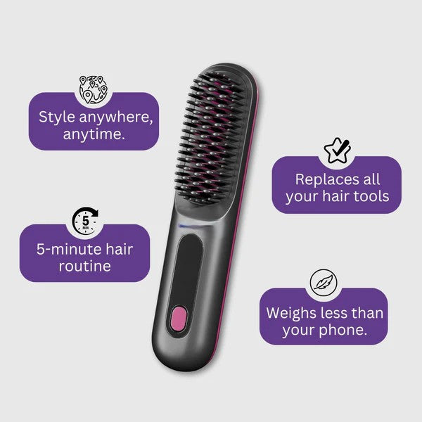 Hair Straightener Brush, Portable Cordless Hair Straightener with Heated Hair Comb, Ionic Straightener for All Hair Types