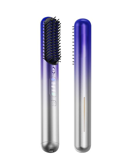 Hair Straightener Brush, Portable Mini Heated Hair Brush for Women, 9600mAh USB-C Rechargeable, Lightweight Anti-Scald Straightener for Home, Office & Travel